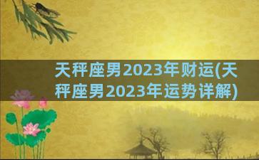 天秤座男2023年财运(天秤座男2023年运势详解)