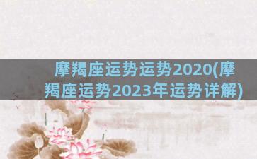 摩羯座运势运势2020(摩羯座运势2023年运势详解)